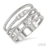3/8 Ctw Rope and Round Diamond Multi Row Layered Fashion Ring in 14K White Gold